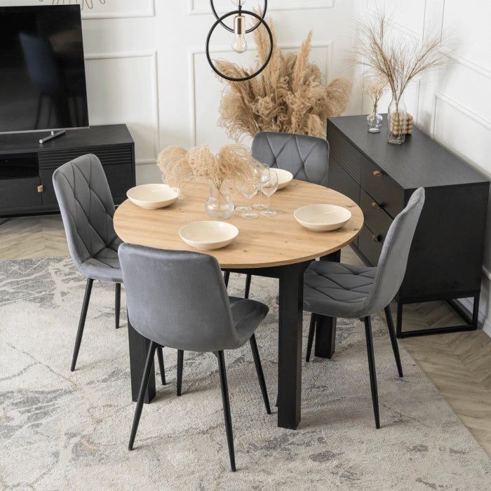 HARRY Table à manger ronde extensible couleur bois clair 102-142 cm