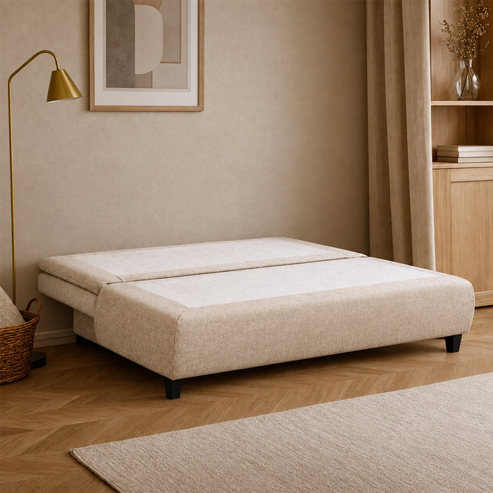 HARVEY Canapé 3 places convertible avec coffre en tissu beige – Canapés convertibles – vue 2