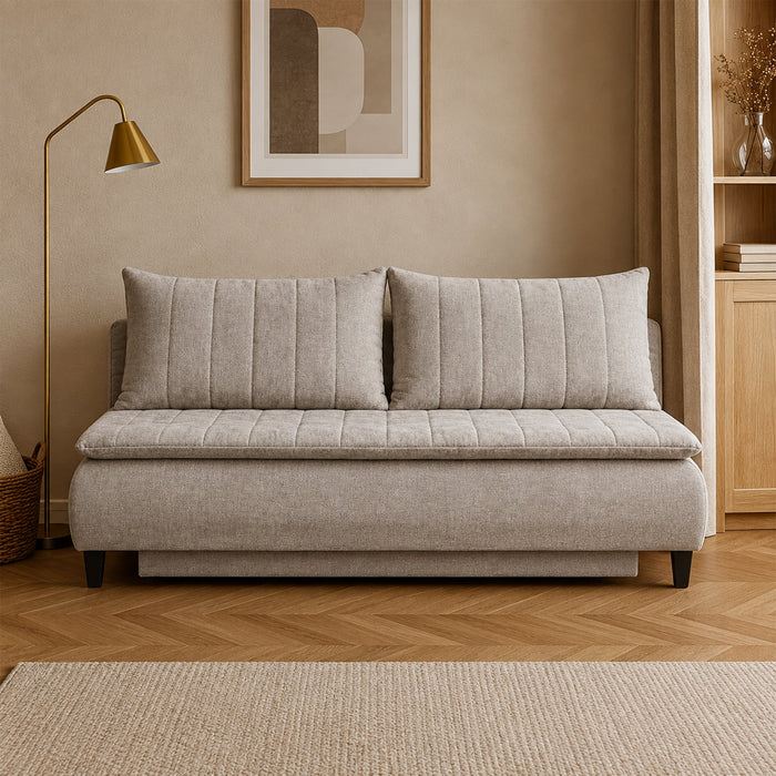 HARVEY Canapé 3 places convertible avec coffre en tissu taupe clair