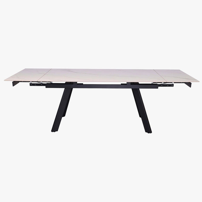 HERA Table extensible en pierre frittée blanc pieds en métal noir 160-240 cm