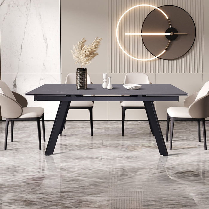 HERA Table extensible en pierre frittée noir pieds en métal noir 160-240 cm