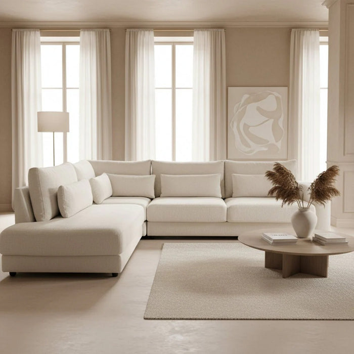 HILONA XL Canapé d'angle en tissu beige - Angle gauche