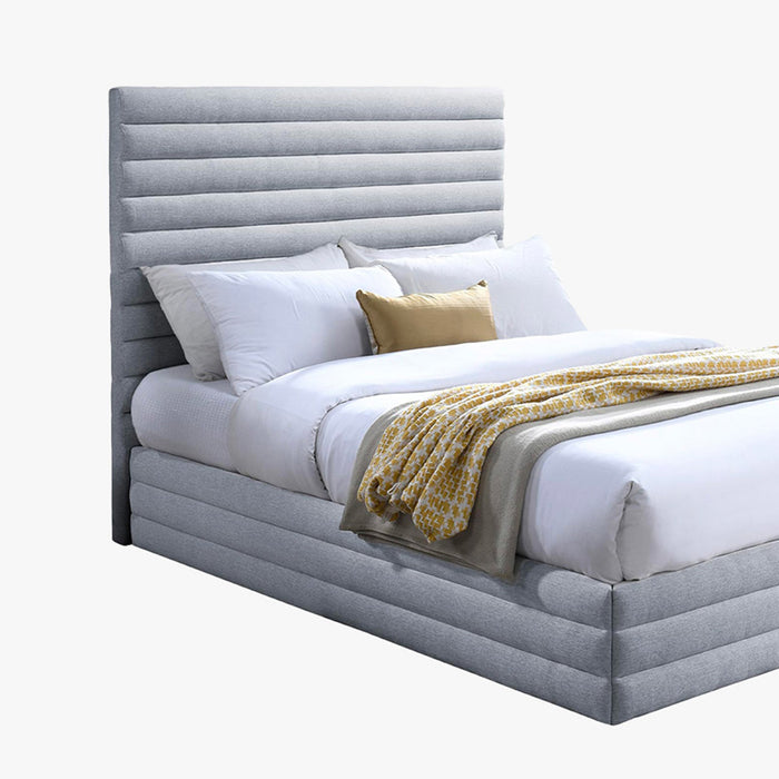 INDIRA Lit double en tissu chiné gris 140x190 cm