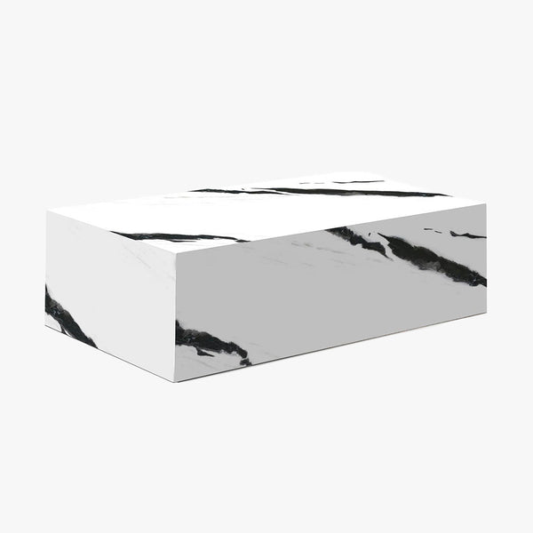 ISBEL Table basse rectangulaire marbre d'ingénierie blanc et noir