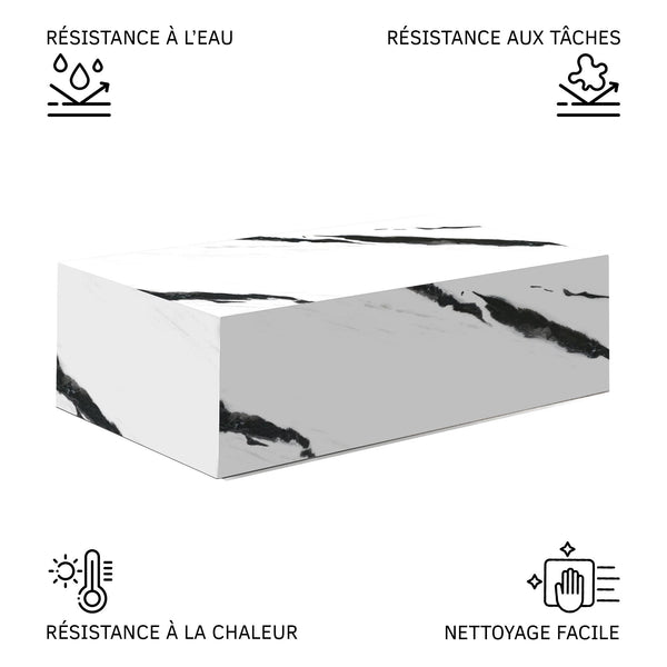 ISBEL Table basse rectangulaire marbre d'ingénierie blanc et noir