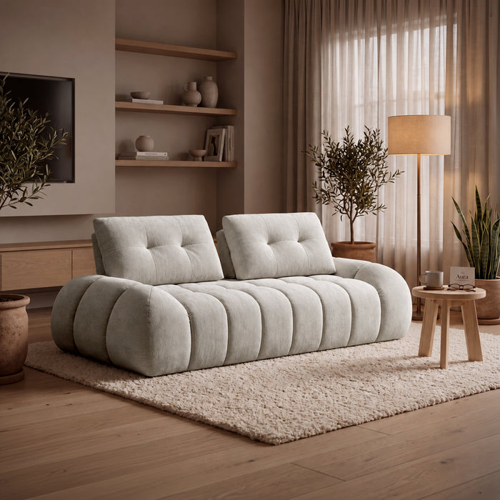 KESSY Canapé 3 places en tissu capitonné beige – Canapés fixes Mobilier Deco