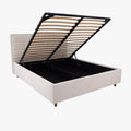 KIRA Lit double en tissu avec coffre en tissu beige 140x190 cm