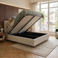 KIRA Lit double en tissu avec coffre en tissu beige 180x200 cm