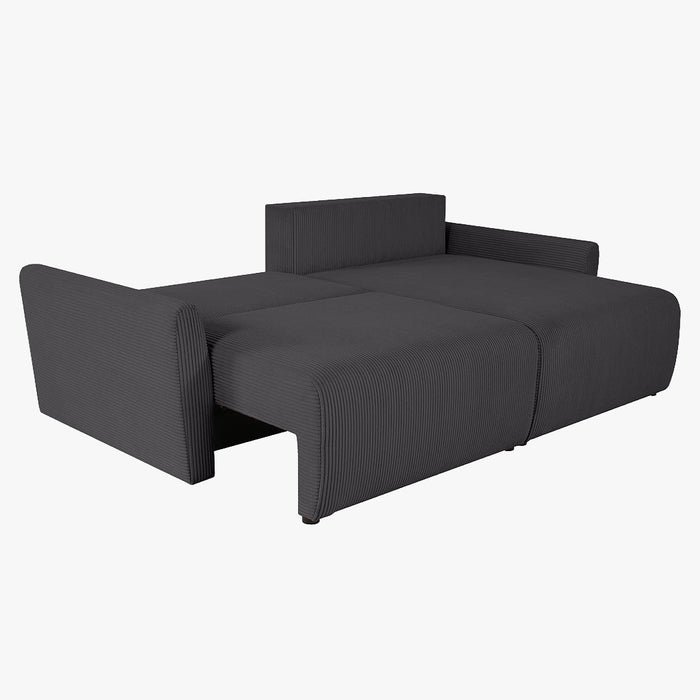 LANA Canapé d'angle convertible et réversible avec coffre en tissu gris foncé