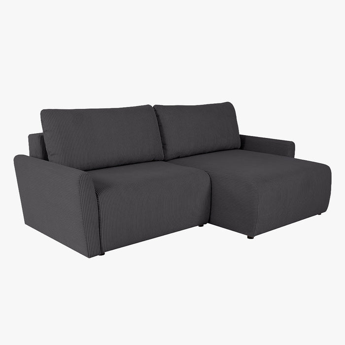 LANA Canapé d'angle convertible et réversible avec coffre en tissu gris foncé