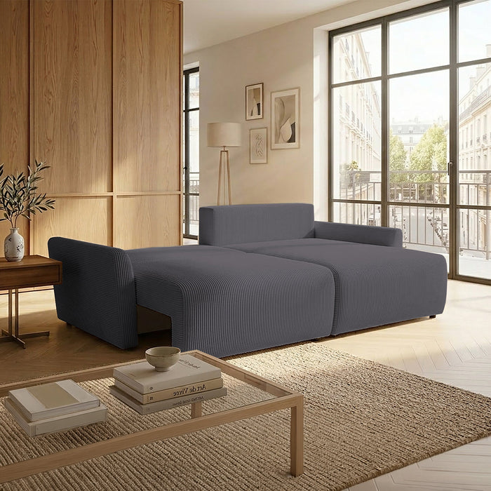 LANA Canapé d'angle convertible et réversible avec coffre en tissu gris foncé