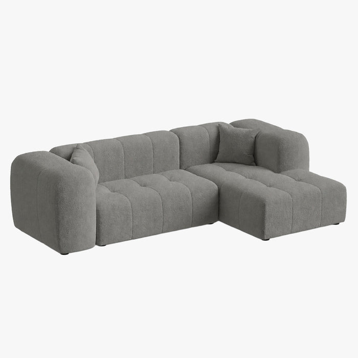 LAYANE Canapé d'angle tissu bouclette gris - Angle droit