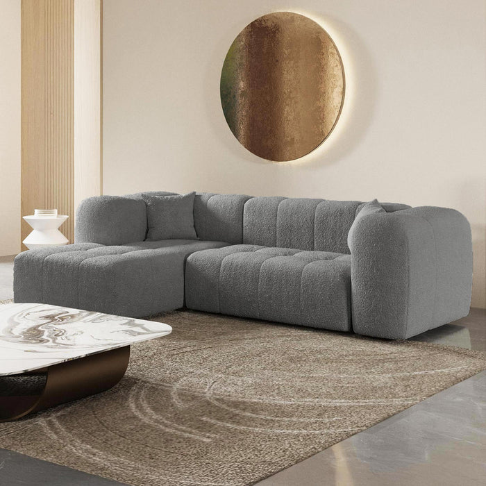 LAYANE Canapé d'angle tissu bouclette gris - Angle gauche