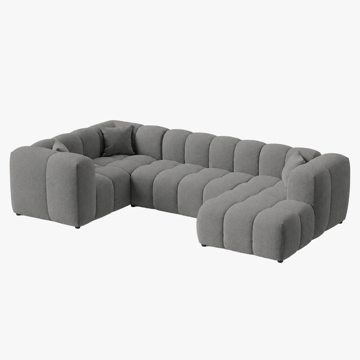 LAYANE Canapé panoramique tissu bouclette gris - Angle droit