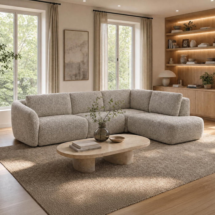 LINDA Canapé d'angle modulable en tissu beige et vert - Angle droit