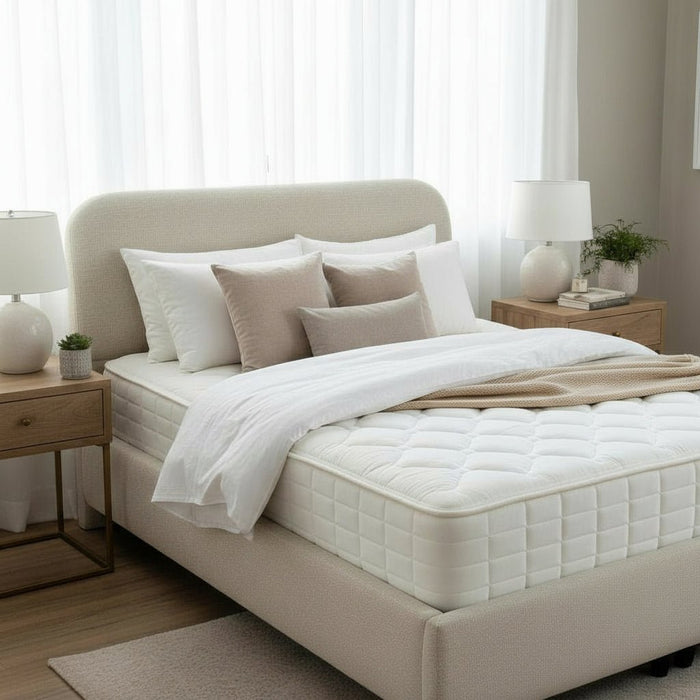LINE Lit double en tissu beige avec coffre 140x190 cm