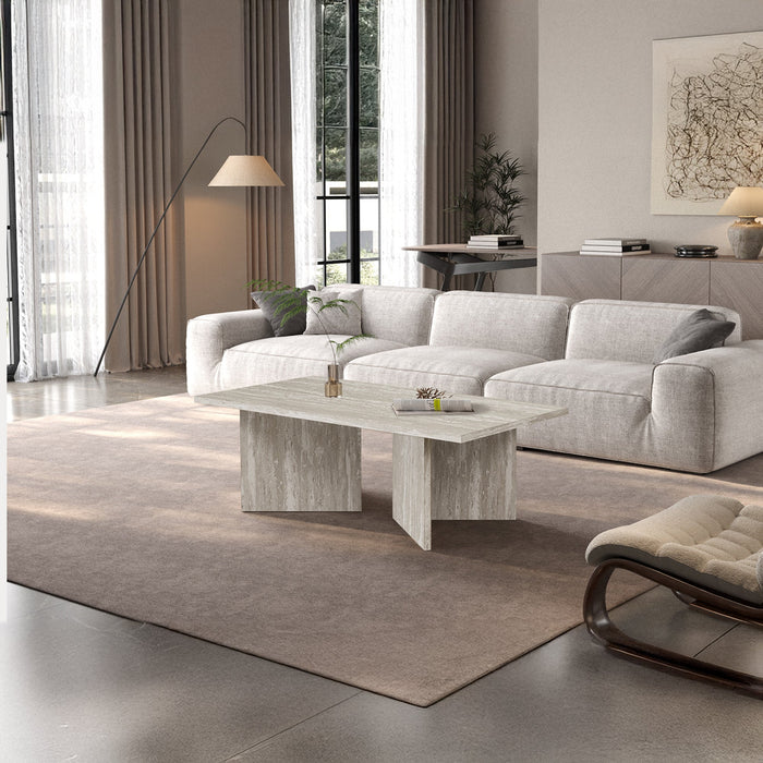LITAR Table basse rectangulaire couleur travertin gris 125 cm