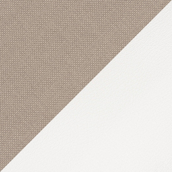 LOHAN Canapé d’angle convertible coffre de rangement en tissu beige et simili blanc – Angle Gauche