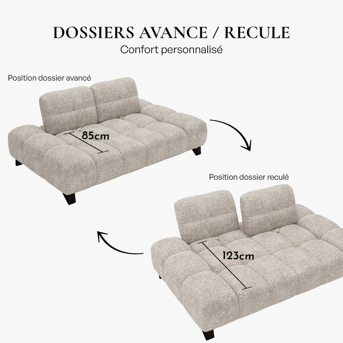 LOREA Canapé 2 places avec dossier amovible en tissu beige
