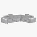 LUCKY Canapé d’angle convertible réversible en tissu velours gris clair et simili cuir blanc