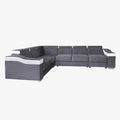 LUCKY Canapé d’angle convertible réversible en tissu velours gris et simili cuir blanc