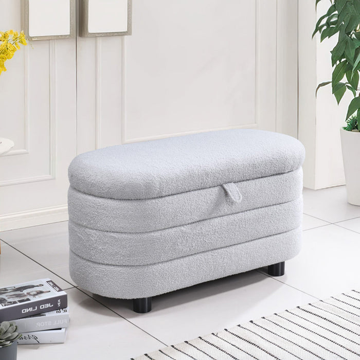 LUCY Banquette coffre en tissu effet peau de mouton gris – Banquettes Mobilier Deco