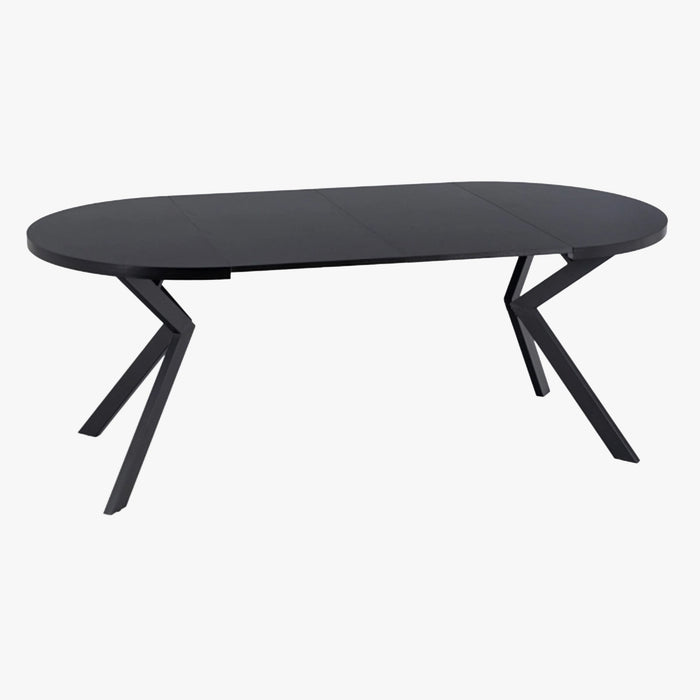 LUKAS Table à manger ronde extensible couleur bois noir pieds métal noir 100-250 cm