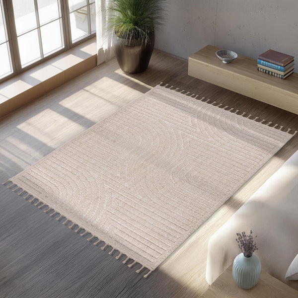 LUXOR 2 Tapis tissé à franges beige - 160x230 cm