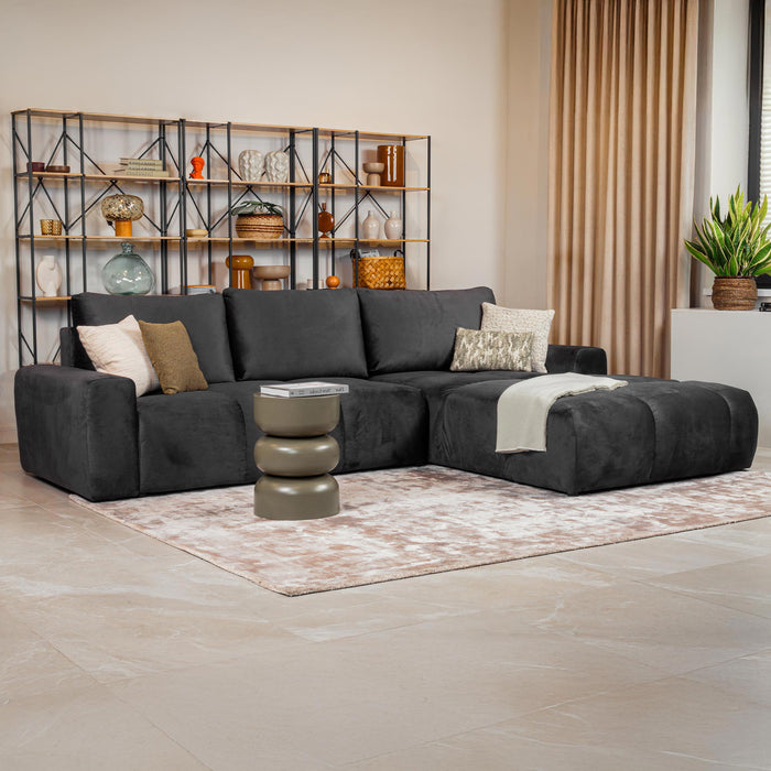 LYGIE Canapé d'angle convertible avec coffre en velours gris foncé - Angle droit