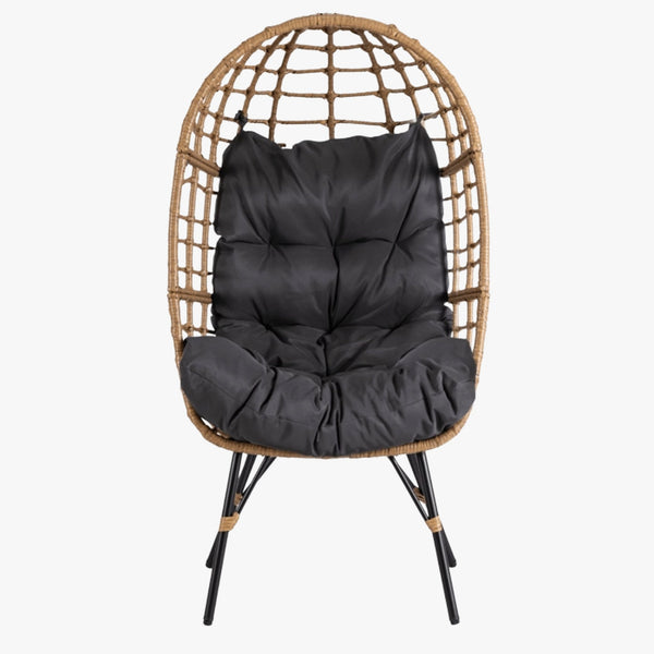 MADISON Fauteuil de jardin couleur bois et gris foncé pieds en métal noir