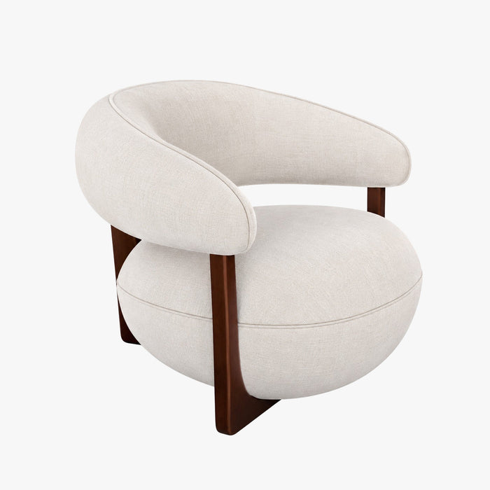 MAEL Fauteuil en tissu texturé blanc écru pieds en bois foncé