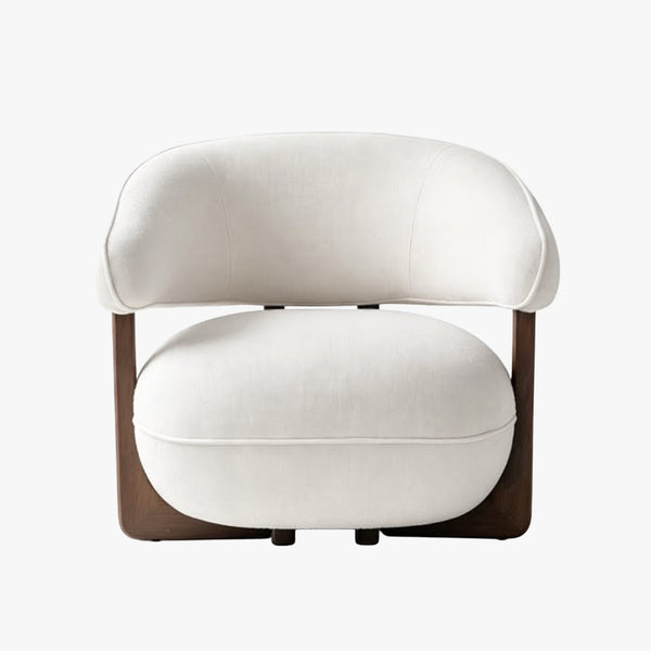 MAEL Fauteuil en tissu texturé blanc écru pieds en bois foncé