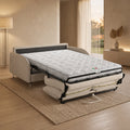 MARTINE Canapé 3 places convertible en tissu beige matelas 14 cm