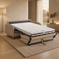 MARTINE Canapé 3 places convertible en tissu taupe matelas 14 cm