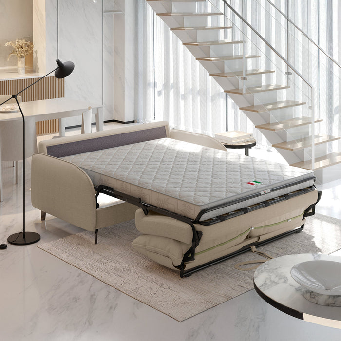 MARTINE Canapé 3 places convertible en tissu taupe matelas 14 cm