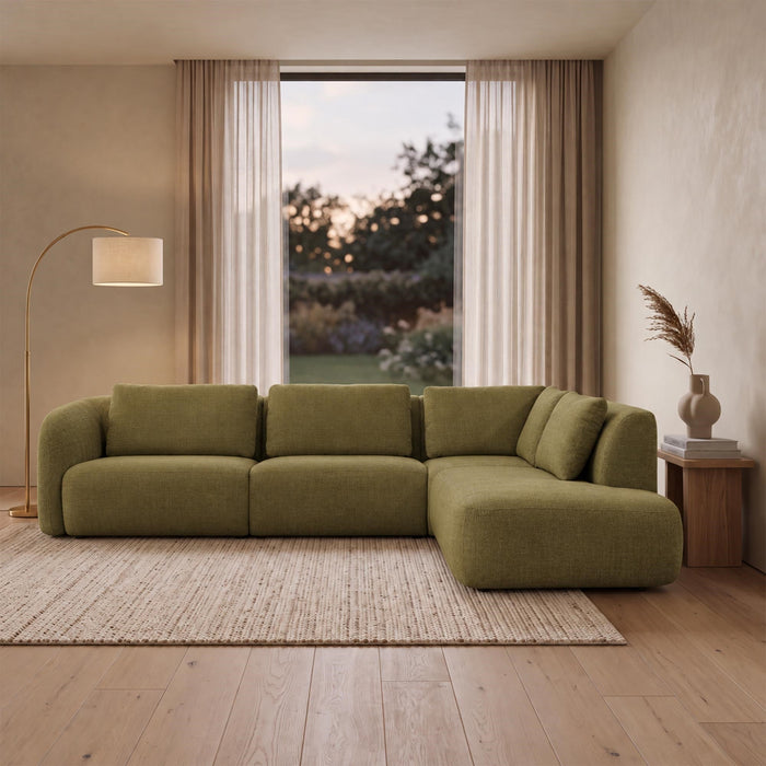 MERYA Canapé d'angle modulable en tissu vert olive - Angle droit