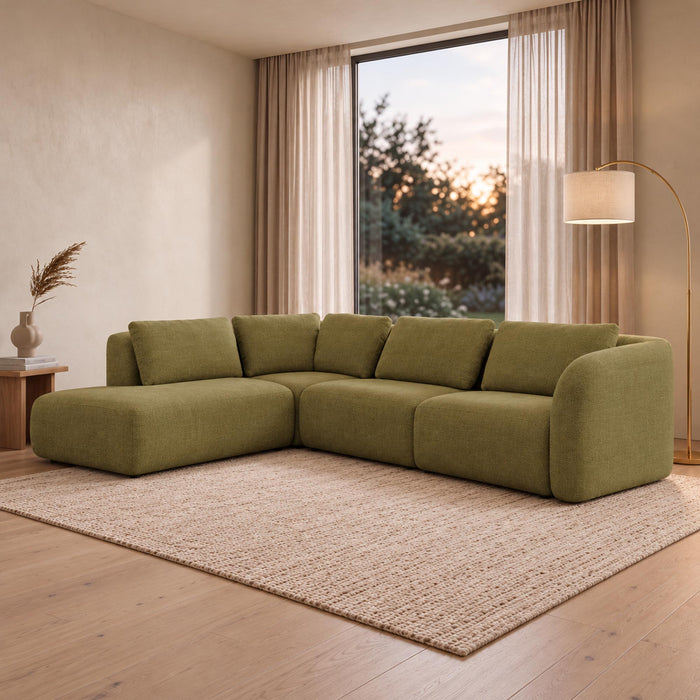 MERYA Canapé d'angle modulable en tissu vert olive - Angle gauche – Canapés d'angle Mobilier Deco