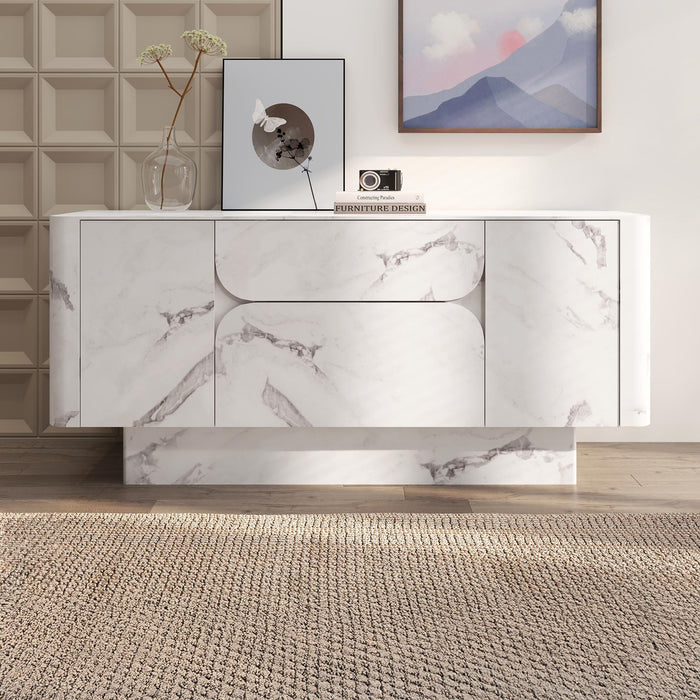 MIRA Buffet enfilade 2 portes 2 tiroirs marbre d'ingénierie blanc