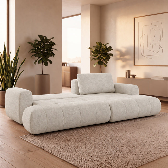MIREL Canapé d'angle convertible en tissu écru - Angle droit – Canapé d'angle convertible – vue 2