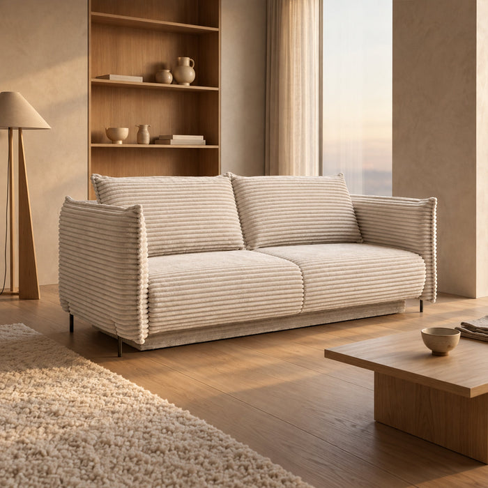 MONICA Canapé 3 places convertible avec coffre velours gros côtelé beige – Canapés convertibles Mobilier Deco