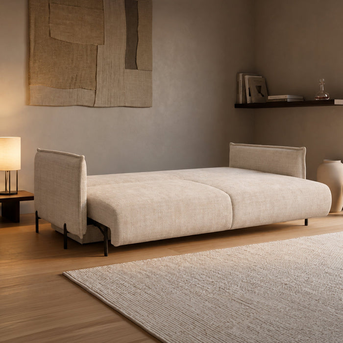 MONICA TISSU Canapé 3 places convertible avec coffre en tissu beige – Canapés convertibles – vue 2