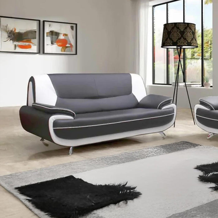 MUZA Canapé design 2 places en simili cuir gris et blanc