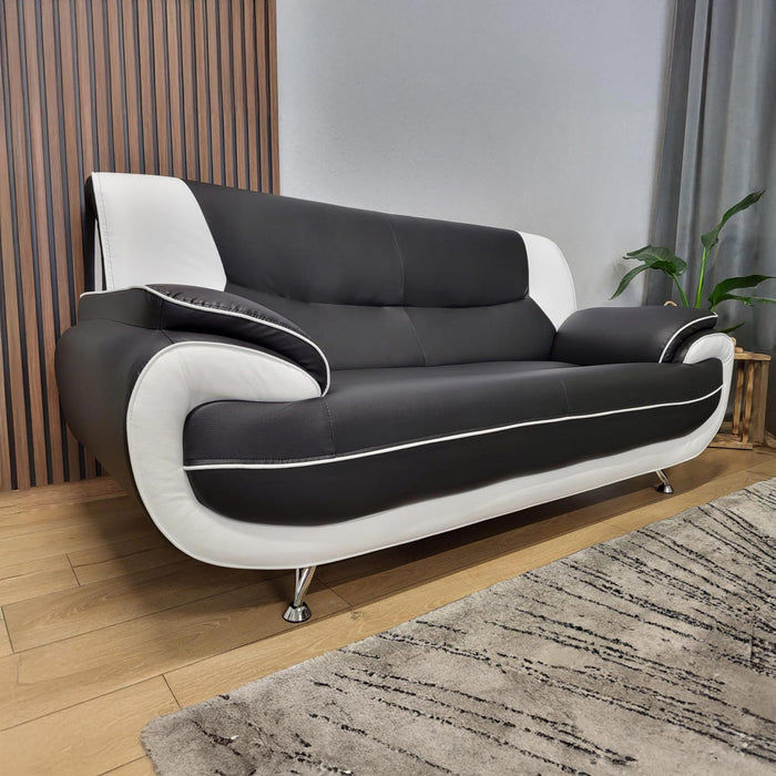 MUZA Canapé design 2 places en simili cuir noir et blanc