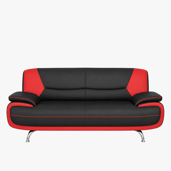 MUZA Canapé design 3 places en simili cuir noir et rouge