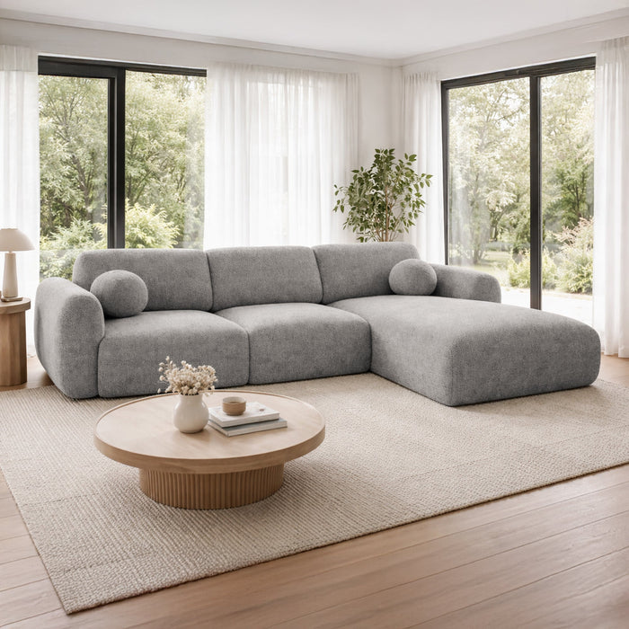 NAYLA Canapé d'angle en tissu gris - Angle droit