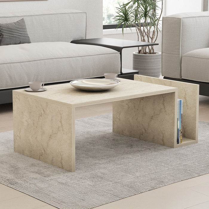 NOAH Table basse rectangulaire beige avec rangement intégré