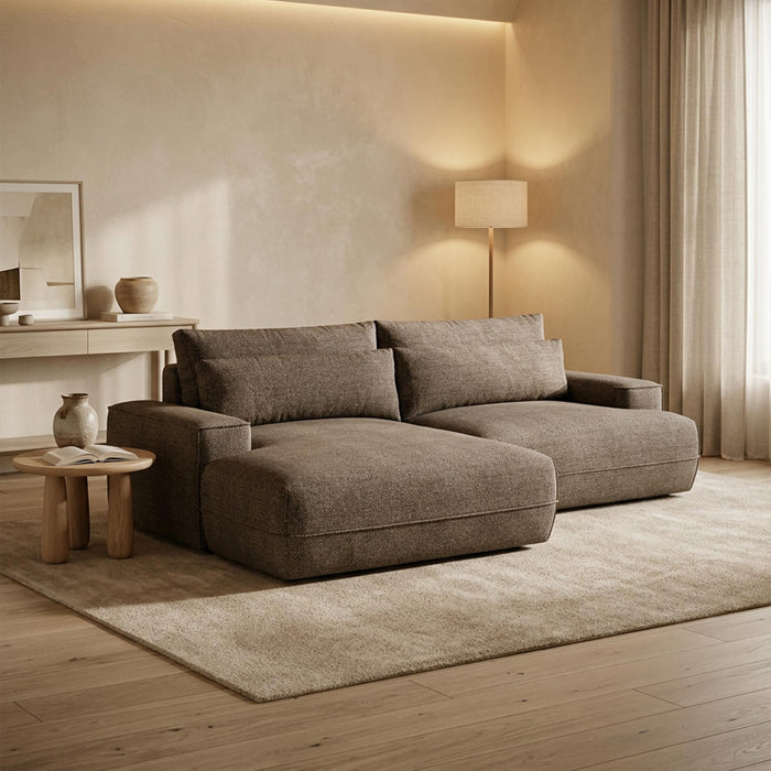 NOEMIA Canapé d'angle convertible avec coffre en tissu taupe - Angle gauche – Canapé d'angle convertible Mobilier Deco