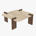 OFELI Table basse carrée beige piètement couleur bois foncé 90 cm