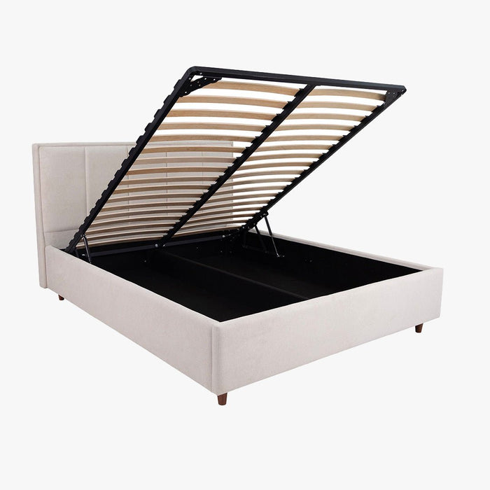OLEA Lit double en tissu beige avec coffre 160x200 cm