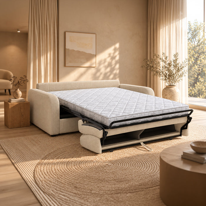 OLIVIER Canapé 3 places convertible en velours côtelé beige matelas Memory 14 cm – Canapés convertibles – vue 2